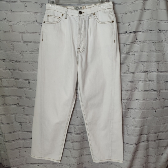Sandrine Rose X Free People The Fred High Waist White Buckle Pants Size 27 - Picture 1 of 9